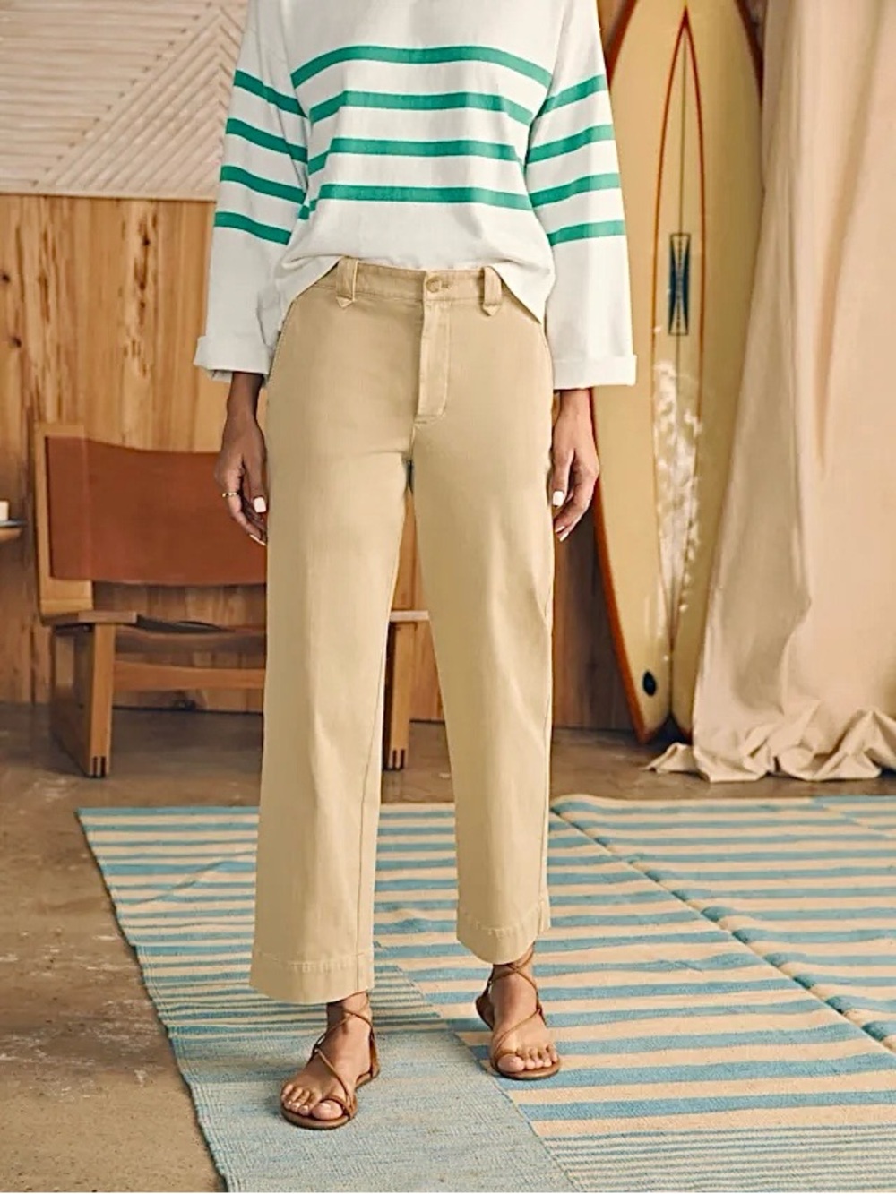 Faherty Coastline Knit Beige Twill Chino Pants Womens 4 Straight Leg Mid Rise